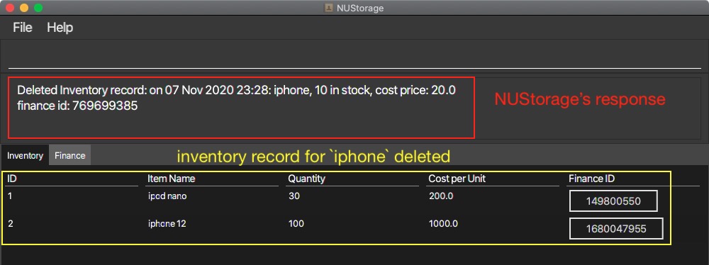 Delete inventory result example