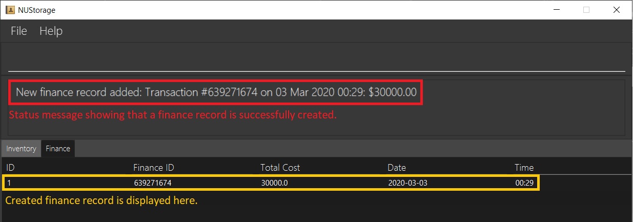 Add finance result example