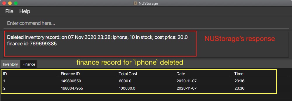 Delete inventory result example