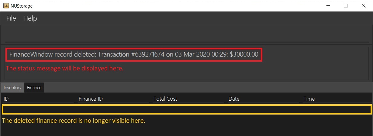 Delete finance result example