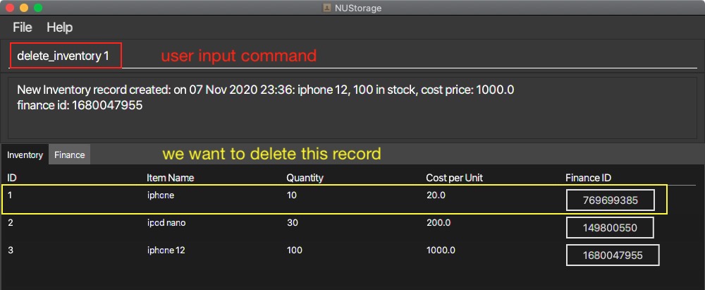 Delete inventory command example