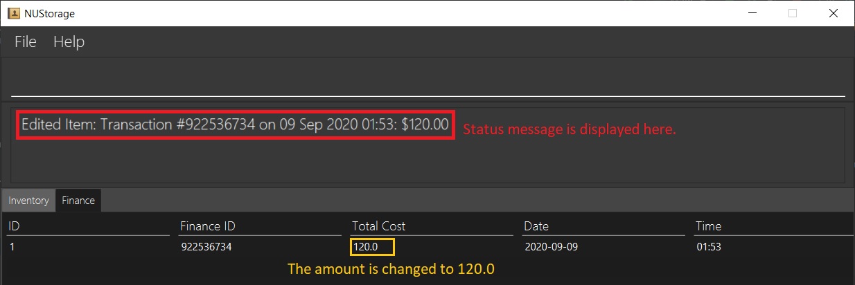 Edit finance result example