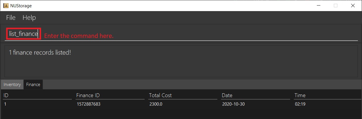 List finance command example